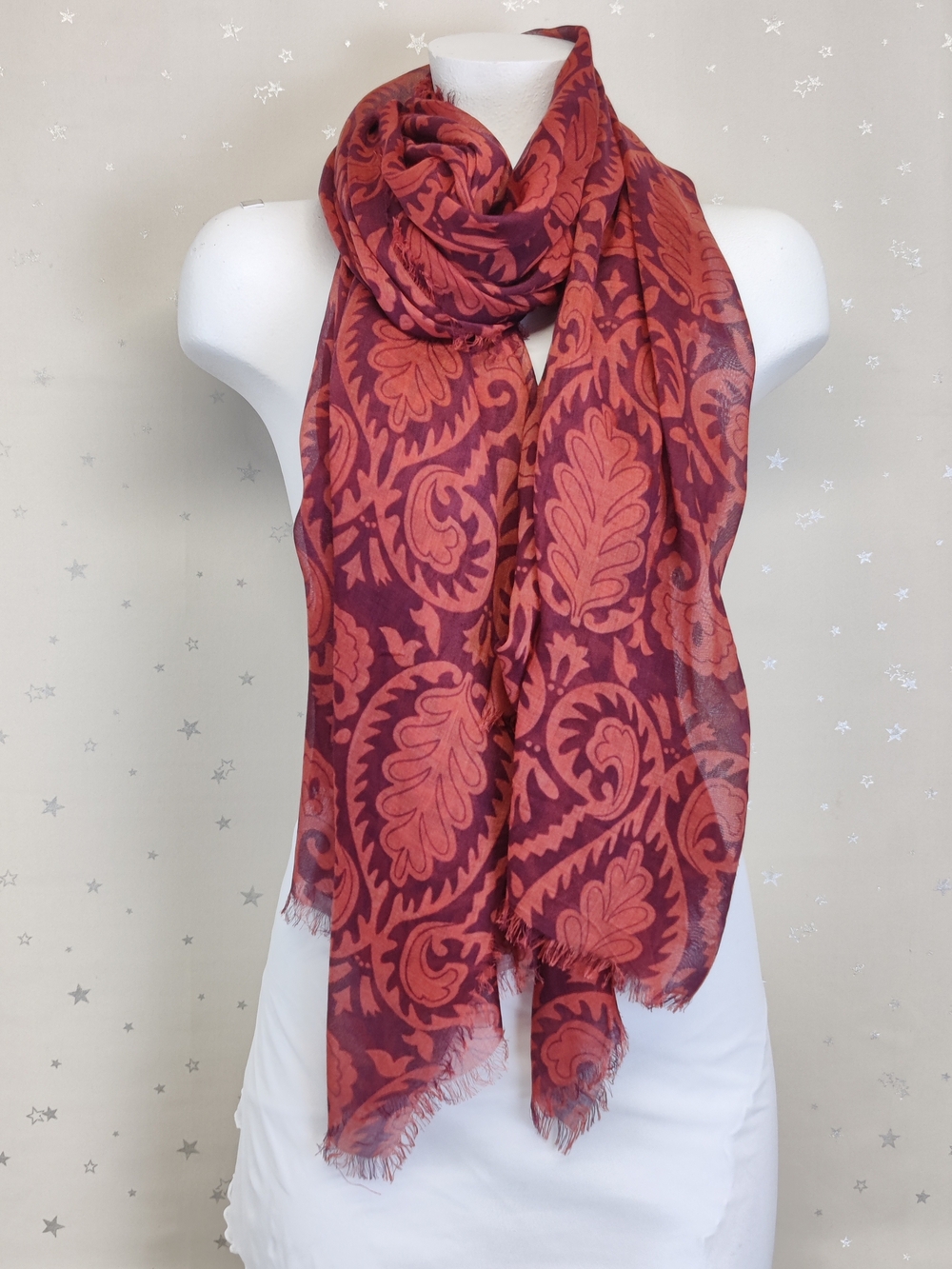 Naturally Knotty 100% Modal Oversized Rust Orange Damask Scarf Wrap 40x78